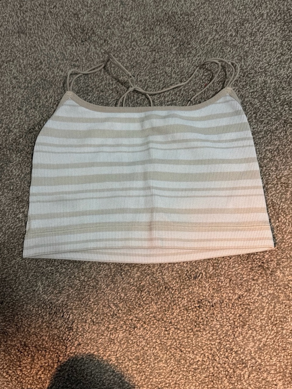 Striped hollister Ribbed Cropped Tank Top - White & Beige